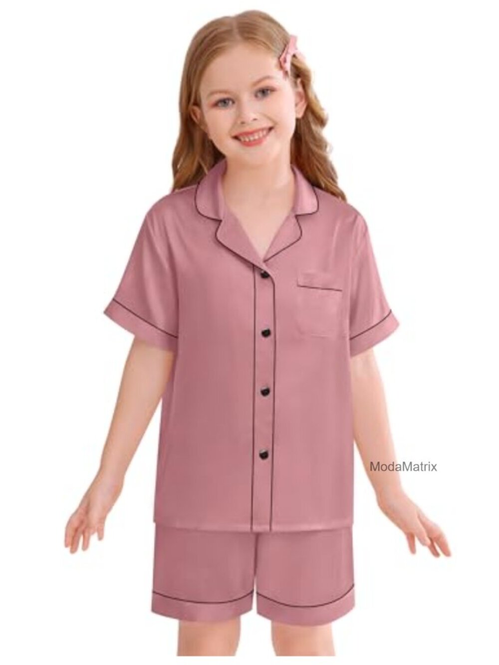 Kids Silky Satin Pajama Set Boys Girls Short Sleeve 2 Piece Sleepwear